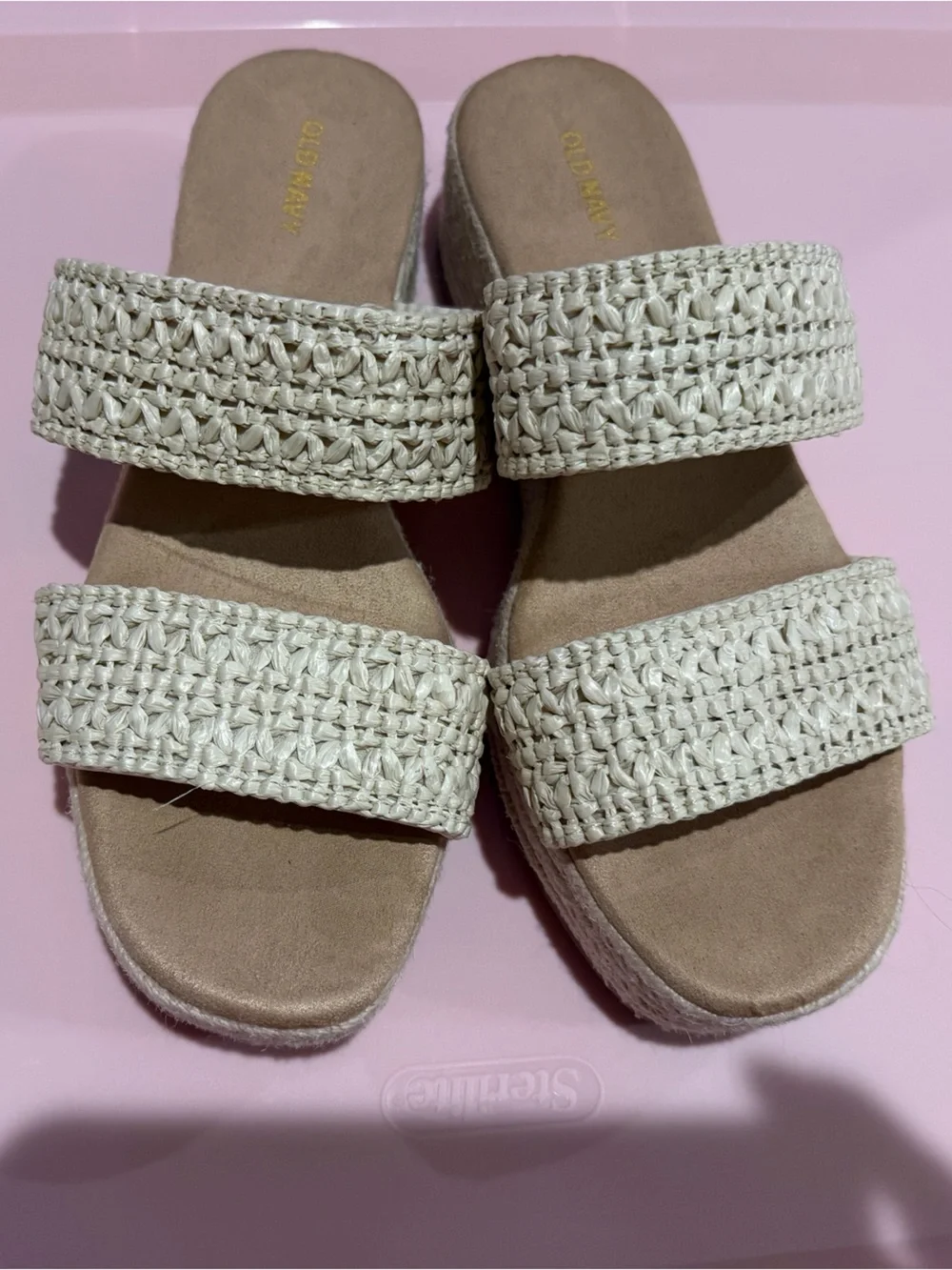 Old Navy Woven Double-Strap Platform Sandal in Cream size 8 - Picture 2 of 6
